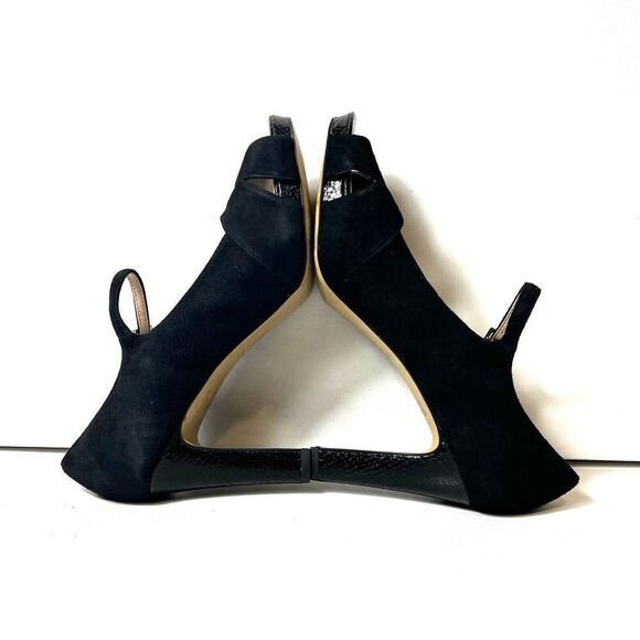 Franco Sarto Womens Size 9.5 M Ankle Strap High Heels Peep Toe Black Suede Shoes - Picture 6 of 10